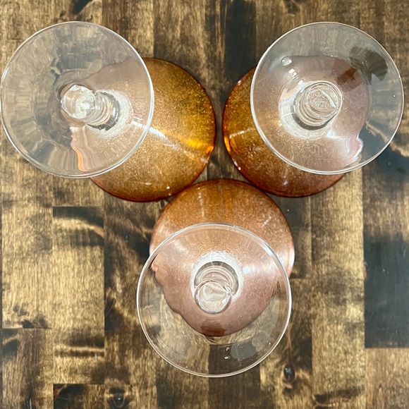 Set of 3 Amber Gold Bubble Martini Glasses Hand-Blown Cocktail Bar - Picture 5 of 8
